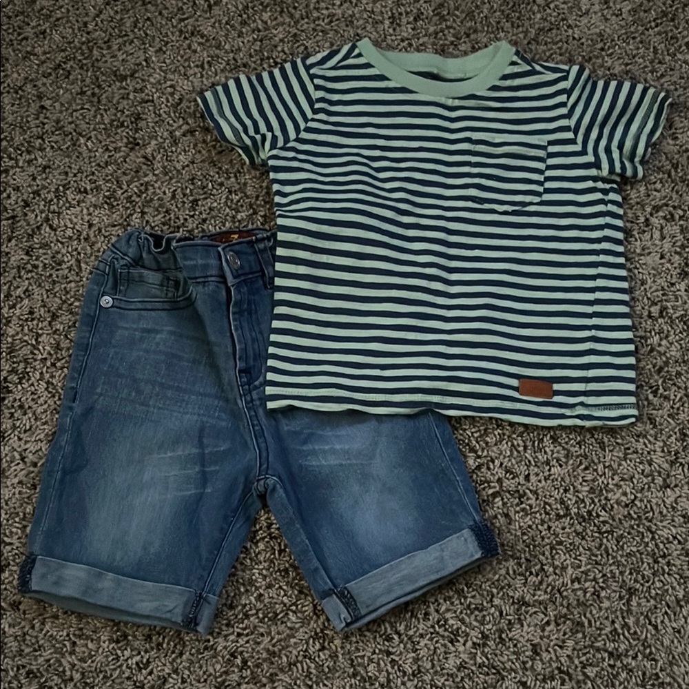 7 For All Mankind Green and Blue Short Sleeve Tee Set